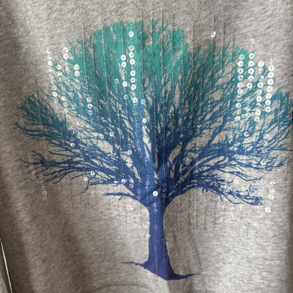 Aeropostale Sweatshirt Women M Gray Blue Sequin Tree Boho Fall Casual Athleisure - Picture 3 of 6